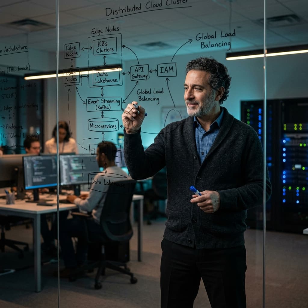 A systems architect studying infrastructure topology